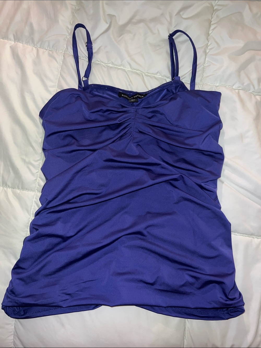 Boston Proper Violet Ruched Spaghetti-Strap Swim Top Small